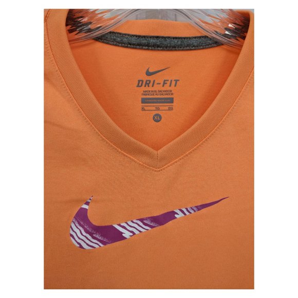 Nike Girl's Dri-Fit Neon Orange Performance Tee XL - Picture 2 of 5